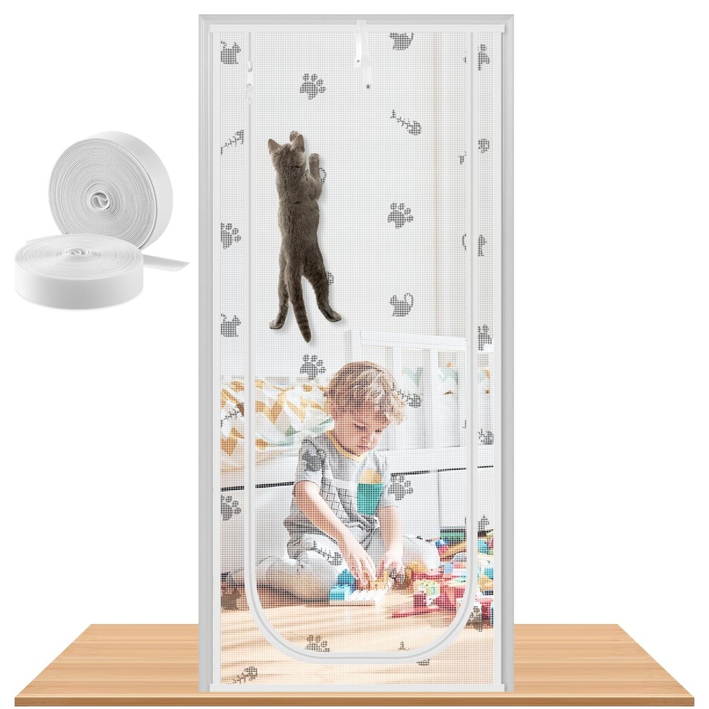 Cat Pet Mesh Screen Door Bilateral Zipper Fits 36×80 Inch Door Size White