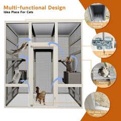 Large Outdoor Catio Wooden Cat House Enclosure with 5 Platform & 2 Resting Boxes