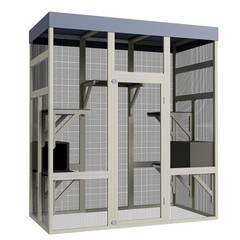 70″ H Outdoor Wooden Large Catio Cat House Enclosure w/ Waterproof Roof Platform