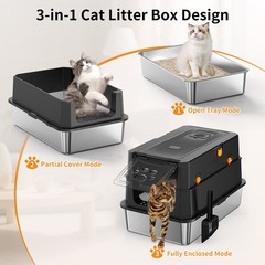 Stainless Steel Cat Litter Box Litter Pan High Side w/ Scoop , Easy Cleaning