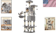 All-in-One Plush Cat Condo: 81.1-Inch Tower with Hammock and 14 Scratching Zones